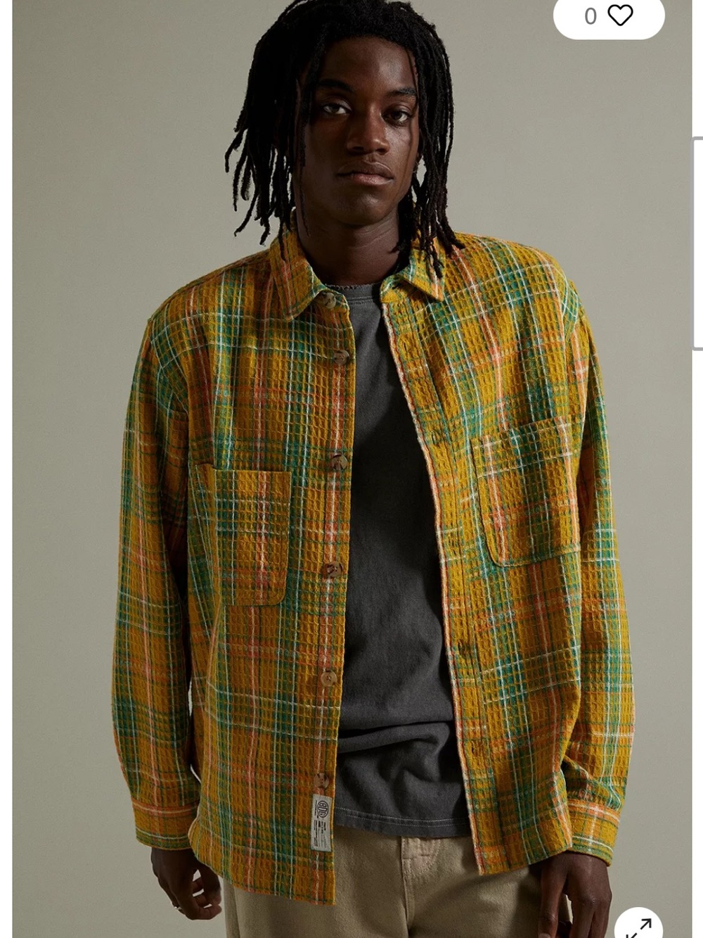 BDG Yellow Waffle Check Print Over-Shirt